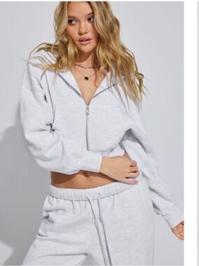 Garage Light Heather Gray Cropped Full -Zip Hoodie